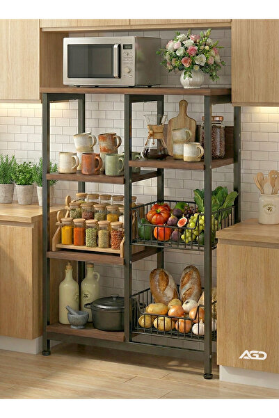 AGD رف تخزين متعدد الوظائف ومتعدد الطبقات للمطبخ بإطار معدني وحامل لفرن الميك...