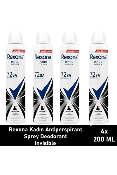 Rexona Invisible Black&White Kadın Sprey Deodorant 4 x 200 ML
