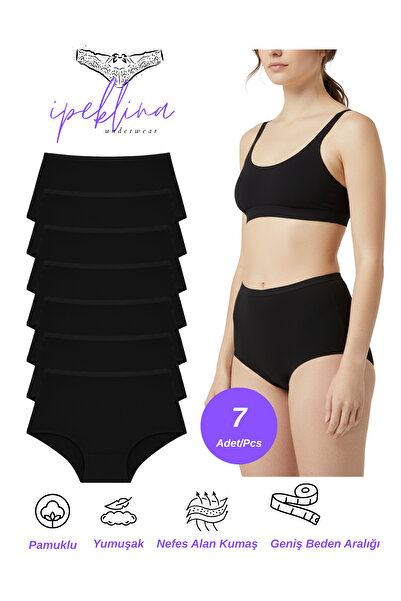 Lüx İpek Chiloți de damă de mărime mare, culoare uni, negru, pachet de 7