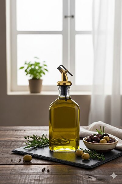 junibeliw Yassı Cam Şişe Sofra Üzeri Yağdanlık 200ml Sirke Limon Yağ Şişesi S...