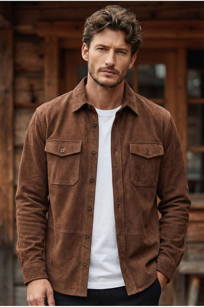 MADZEYMODA New Season Ανδρικό πουκάμισο Scuba καφέ σουέντ Mz19808