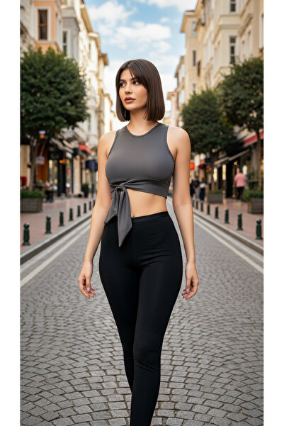 ACTRİS Side Tie Dye Crop Bustier Blouse T-Shirt with Fabric Pads