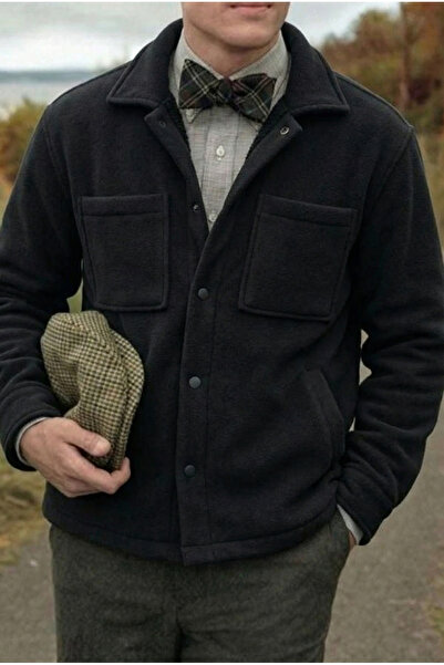 MADZEYMODA Premium Men's Fleece Lined Black Jacket with Snap Fasteners Ls-89921