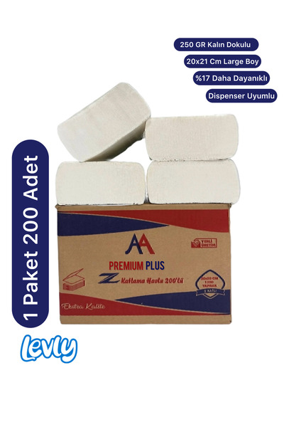 Levly Premium Plus Z Fold Paper Towels 200 Pack Dispenser Napkins 1 Pack 200 Pieces 20X21 cm 250 Gr
