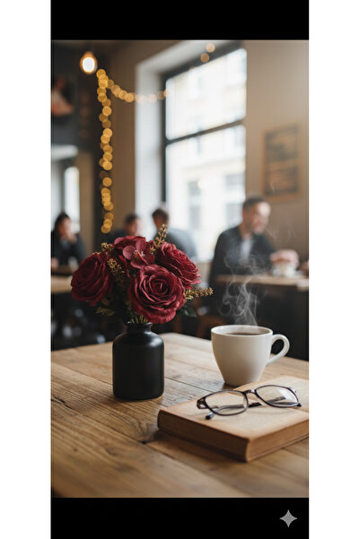 YAPAY ÇİÇEK DERYASI باقة زهور كاكي ملونة باللون العنابي مقاس 27 سم لتزيين الم...