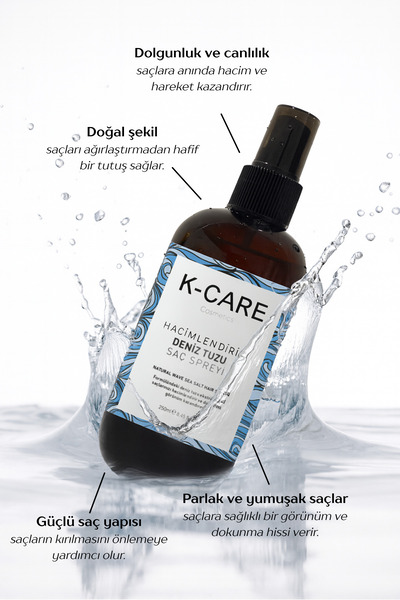 K K-CARE Cosmetics Deniz Tuzu Saç Spreyi - Doğal Dalga Sağlayan ve Hacim Veren Saç Spreyi 250 ml