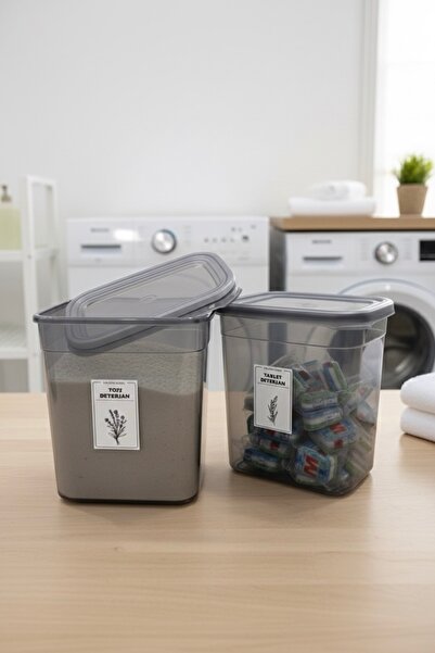 SALBOX Etiketli 2 Adet Toz Ve Tablet Deterjan Saklama Kutusu Deterjan Saklama...