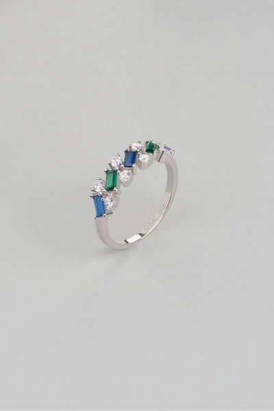 So CHIC... Dinamik Mavi 18 Ayar Beyaz Altın Kaplama Gümüş Yüzük