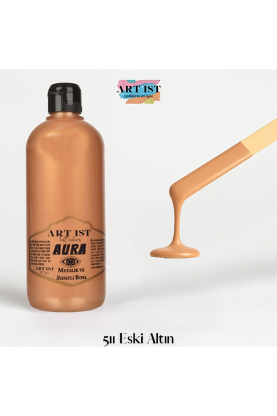 ART IST AURA Sedefli ve Vernikli Metalik Akrilik Boya 500 ml – 511 Eski Altın | Ahşap, Metal, Seramik, Hobi