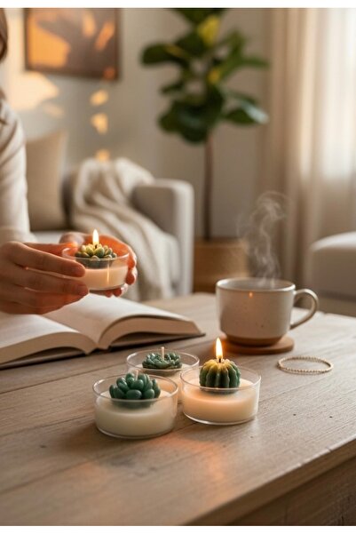 homeartplus 6 Adet karısık model Dekoratif Kaktüs Tealight Mum