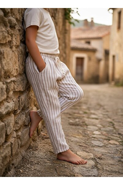 Bondberro Καφέ ριγέ παντελόνι μουσελίνας για αγόρια 100% βαμβάκι