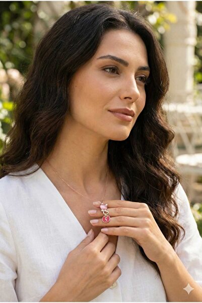 Papatya Silver 925 Ayar Gümüş Rose Kaplama Ay Taşı S Harfli Kedi Kolye