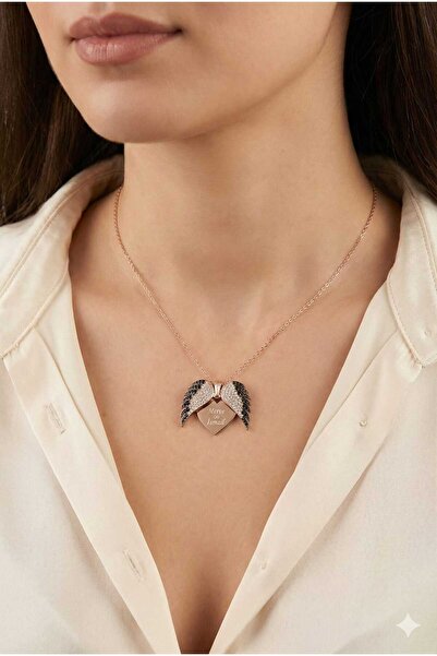 Papatya Silver 925 Ayar Rose Kaplama Aşkın Kanatları Gümüş Kalp Kolye