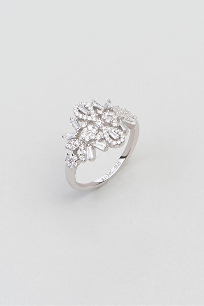 So CHIC... Gelin Çiçeği 18 Ayar Beyaz Altın Kaplama Gümüş Yüzük