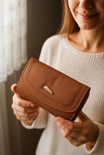 Newish Polo Envelope Model Covered Zippered Faux Leather Women's Portfolio Wallet-Large Size