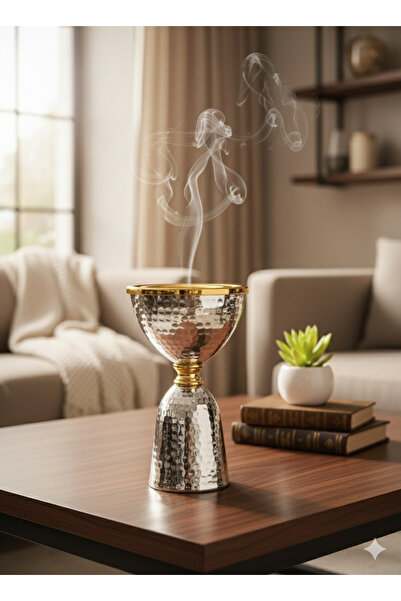 VENDIX Bakhoor Burner Premium Stainless Steel Incense with Gold Rim, Smokeless Oud Burner for Home & Majlis