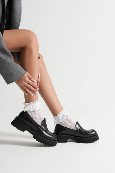 Miss Mitto Жіночі чорні лофери з штучної шкіри на товстій підошві