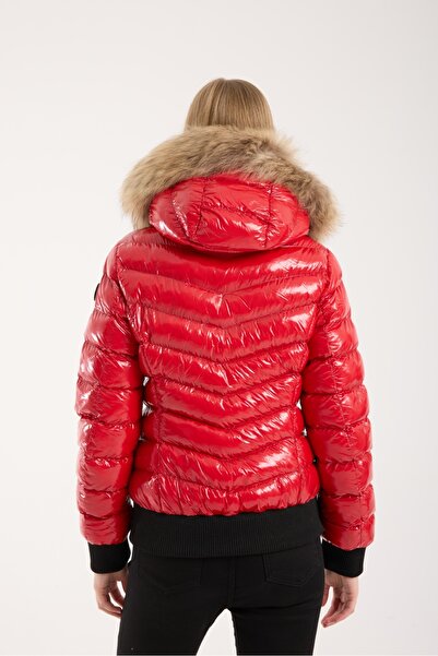 G-FOX Női rövid levehető természetes szőrme kapucnis, vízlepergető puffos kabát 8637