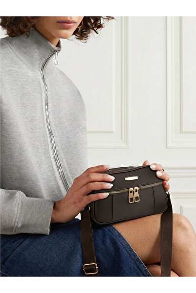 Rosmod Women's Three-Compartment Bitter Brown Zippered Hand and Shoulder Bag