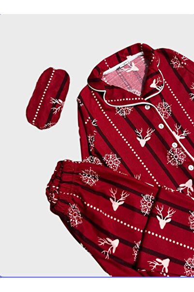 ALİŞ KİDS Set de pijamale cu nasturi, cu guler de cămașă, cu model de Crăciun, din piele de căprioară din bumbac, pentru mamă și fiică