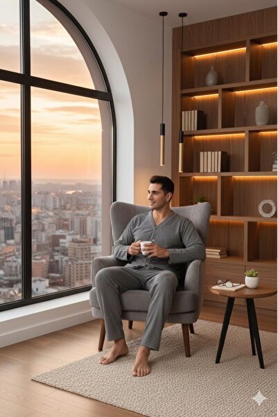 Sude HOMEWEAR Ercan Μπροστινό Κουμπωτό Γκρι Ανδρικό Pjm Tkm