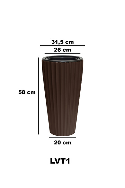 Bliss Lilyum Dekoratif Çizgili Saksı Vazo & Şemsiyelik Acı Kahve Renk 58 cm (İçliksiz)