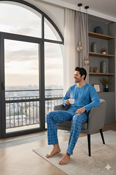 Sude HOMEWEAR Ercan Pánská ledově modrá - Pjm Tkm s horní kapsou a spodním čtvercem