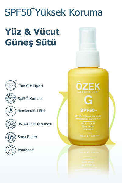ÖZEK LABORATORY 50 SPF+ Güneş Koruyucu Yüz ve Vücut Sütü 100 ml