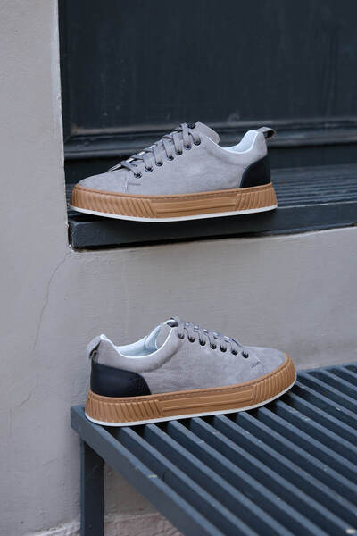 Vantaggio Tyron Gray Nubuck 100% Genuine Leather Men's Sneaker Shoes