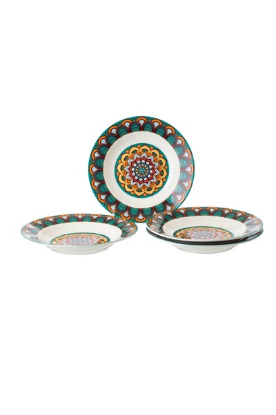 HIC deep porcelain dinner plates 4 Piece with Turquoise/Yellow 22 cm
