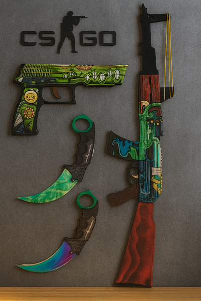 HG Home&Game Ahşap Cs - Go Ak47 Ateş Yılanı - Fire Serpent Skin Kaplama Oyuncak Set3