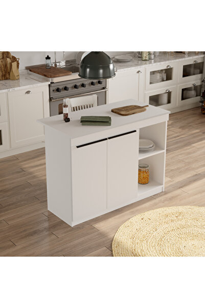 Yurupa Island 120cm Ada Mutfak Yemek Masası 2 Kapaklı Beyaz ISL2-W
