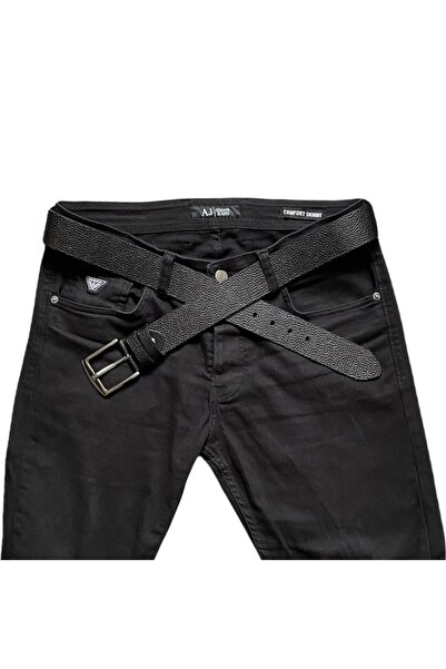 GoDeri Μαύρο δερμάτινο τζιν One Piece - 100% γνήσια ποιότητα, αθλητική ζώνη 4,5 cm = Super