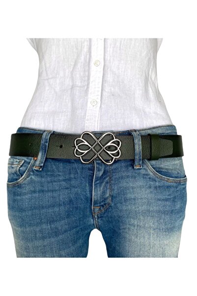 GoDeri 100% piele naturală, cataramă argintie, curea de blugi pentru femei, verde, 4 cm=an-byn-56