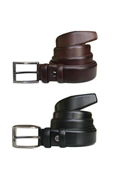 GoDeri Γνήσιο Δερμάτινο Σετ με 2 Κλασική Υφασμάτινη Ζώνη Παντελονιών. Μαύρο, Καφέ 3,5 cm = 2 τεμάχια