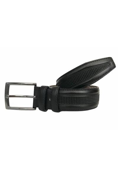 GoDeri Ζώνη από γνήσιο δέρμα με μαύρο σχέδιο - Ζώνη παντελονιού από κλασικό ύφασμα 3,5 cm = dk-0033