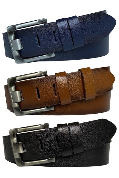 GoDeri 100% Γνήσιο Δέρμα Σετ Φαρδιά Γλώσσα 3 Τεμαχίων Μαύρο, Μπλε Navy, Tosado 4,5 cm Τζιν, Αθλητική Ζώνη=3-φαρδιά-παλιά