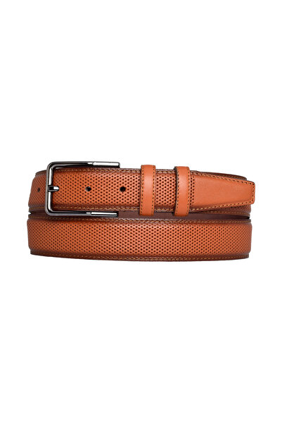 GoDeri Light Tan 100% Genuine Leather Classic Trouser Belt - 3.5 cm Stitched and Dotted