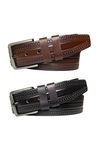 GoDeri Set de 2 blugi dintr-o bucată de 4,5 cm, 100% piele naturală, centură sport neagră, maro=dk-149-150