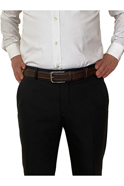 GoDeri 100% натуральна шкіра, темно-коричневий шов, класичний, тканинний ремінь для брюк 3,5 см_Шов.СЕРЕДНІЙ.BAS