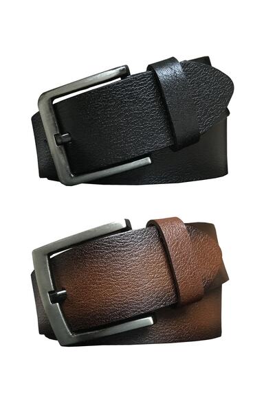 GoDeri Комплект спортен колан, 100% естествена кожа, черно-кафяв деним, ширина 4,5 см - dk-11111-22222