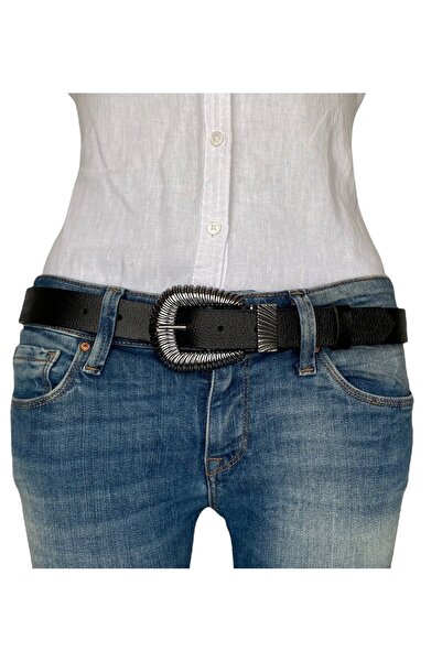 GoDeri حزام نسائي أسود رفيع من الجلد الطبيعي 100% بإبزيم نيكل أسود، 3 سم = 3 سم-kdn-28