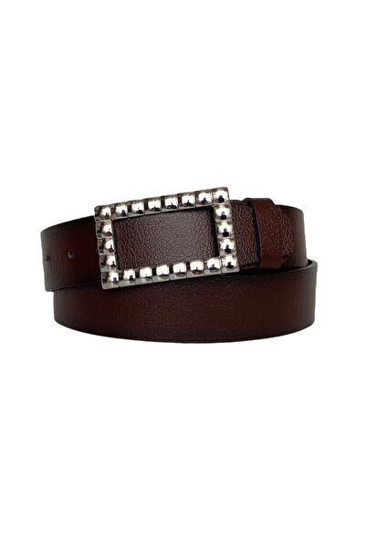 GoDeri حزام جينز نسائي 100% من الجلد الطبيعي، إبزيم فضي باللون العنابي 4 سم=an-byn-60