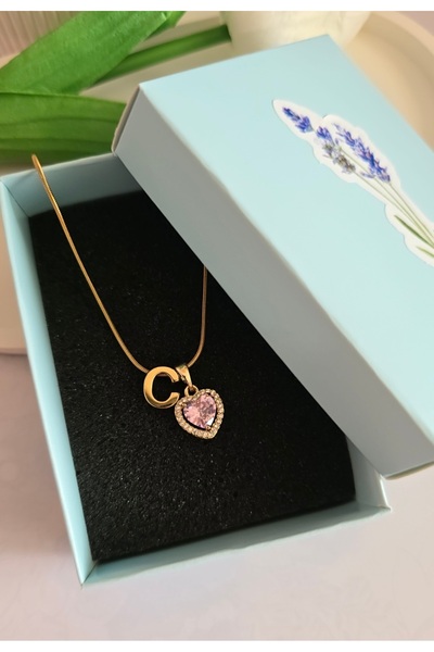 MİLUNXTE C Harfli Kolye - C Harf Kolye - Çelik Harfli Kolye - Kalpli Harfli K...