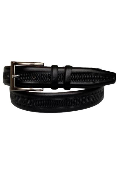 GoDeri 100% Γνήσιο Δέρμα Ποιότητας, Μεσαίο Μαύρο Κλασικό, Υφασμάτινη Ζώνη Παντελονιού 3,5 cm=dk-138-139