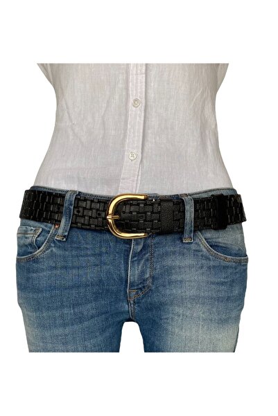 GoDeri 100% γνήσιο δέρμα, μαύρο σχέδιο γυναικεία τζιν με χρυσή αγκράφα, αθλητική ζώνη 4 cm=an-byn-26