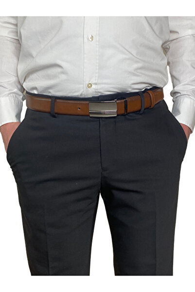 GoDeri 100% Leather, CLAMSHELL BUCKLE, brown Classic, Fabric Trouser Belt 3.5 cm