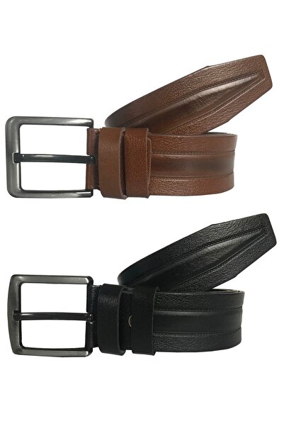 GoDeri Натуральна шкіра, супер набір з 2 предметів, чорний, ремінь кольору таба, 4,5 см = 2 шт. 66-69