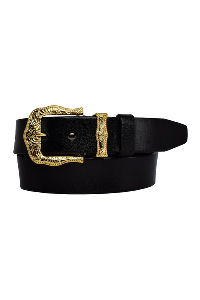 GoDeri 100% جلد طبيعي، طقم ذهبي بإبزيم 4 سم حزام نسائي أسود؛ جينز، حزام رياضي=an-byn-77