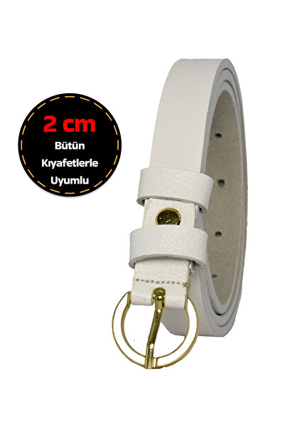 GoDeri Λεπτή Γυναικεία Ζώνη Γάλα Λευκή 2 cm με Χρυσή Πόρπη - Ζώνη Φορέματος & Παντελονιού από 100% Γνήσιο Δέρμα